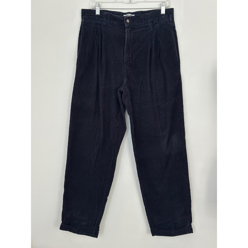 Vintage Cherokee Corduroy Pants Mens 34x30 Navy Blue Pleated Cuffed Relaxed Fit